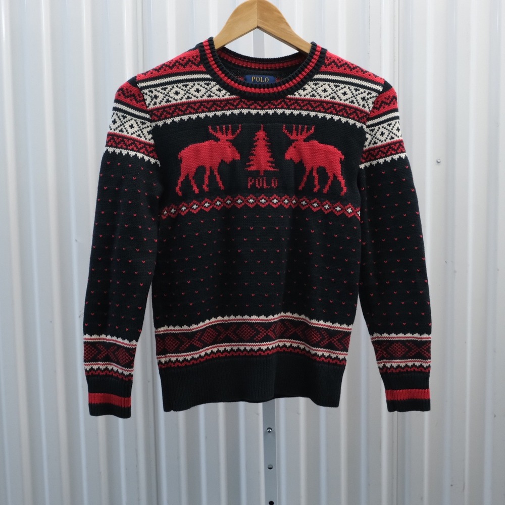 Polo Ralph Lauren Youth‎ Unisex M (10-12) Sweater Fairlsle Holiday Winter Moose